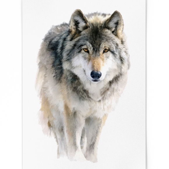 Watercolor Wolf with Mystical Aura Portrait Wall Art Print Poster, Unframed - Picture 2 of 6